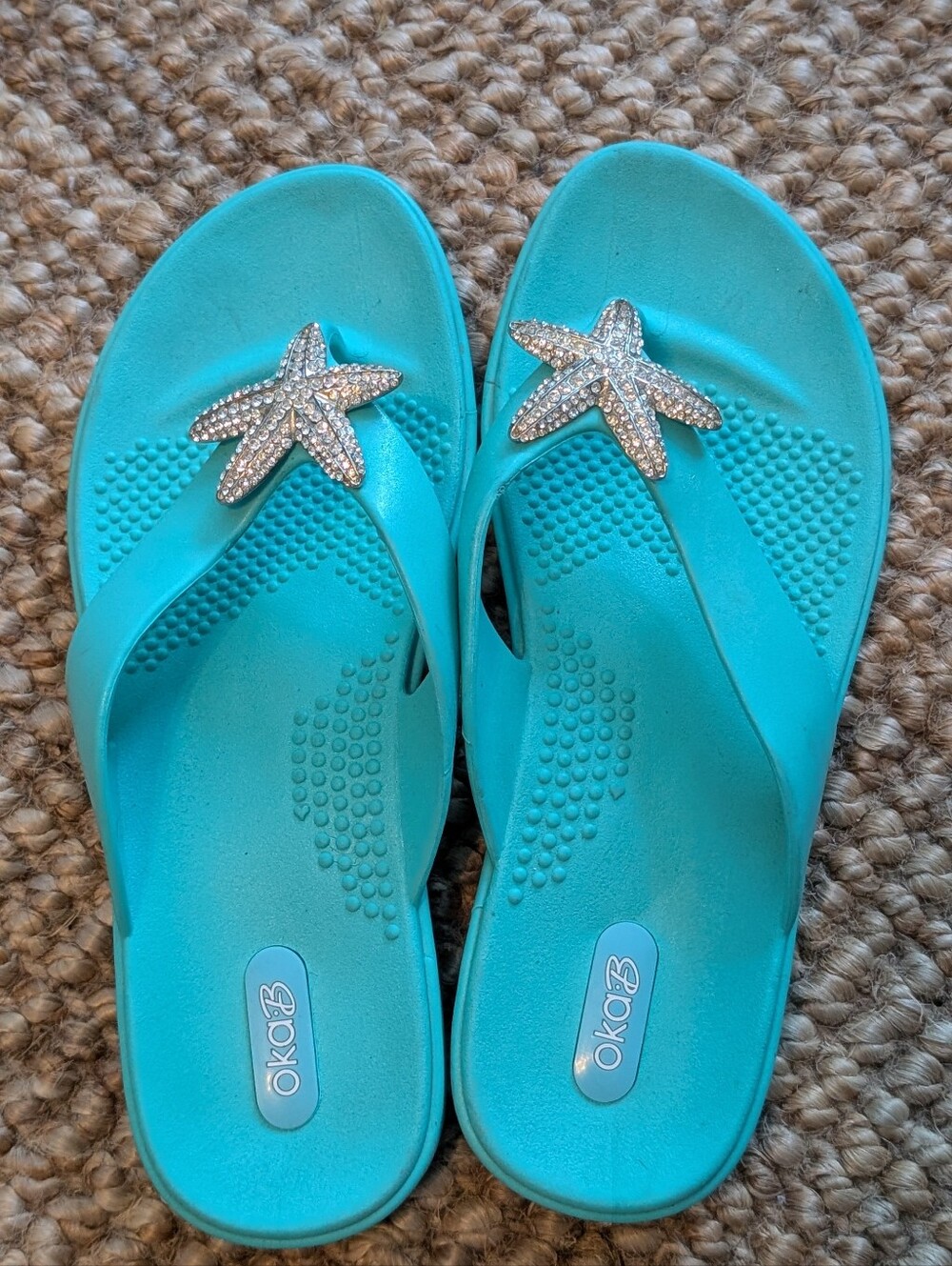 OKA b. Turquoise Starfish Embellished Thong Sandals